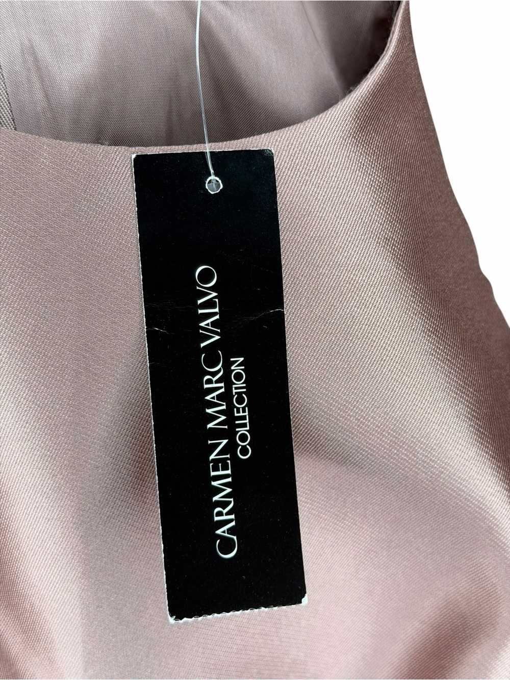 CARMEN MARC VALVO Dusty Rose-Mauve Satin Midi Dress with Side Ruffle Women's 4 - Picture 5 of 6